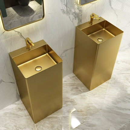 Golden stainless steel wash basin integrated floor-standing washroom set for guesthouse and hotel; column-style wash basin