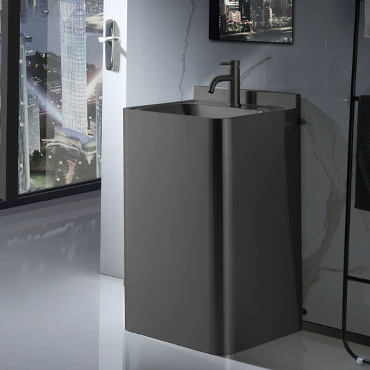 Nordic black 304 stainless steel column basin for home bathroom, wash basin and floor sink, integrated design