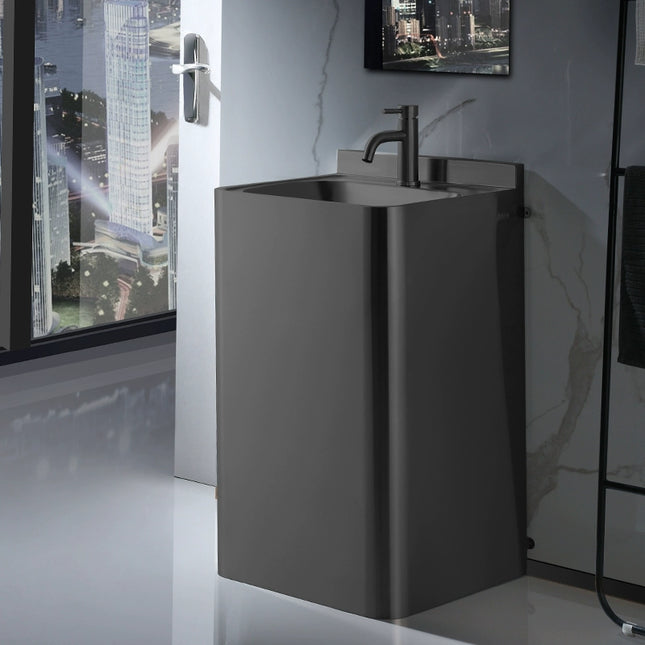 Nordic black 304 stainless steel column basin for home bathroom, wash basin and floor sink, integrated design