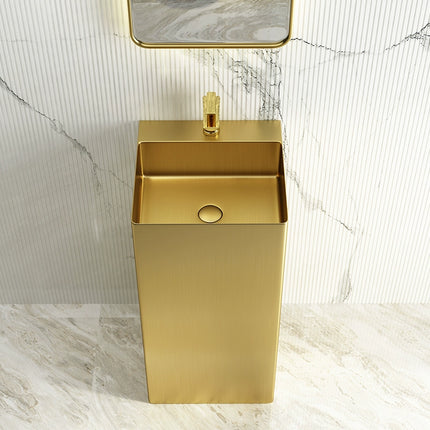 Golden stainless steel wash basin integrated floor-standing washroom set for guesthouse and hotel; column-style wash basin