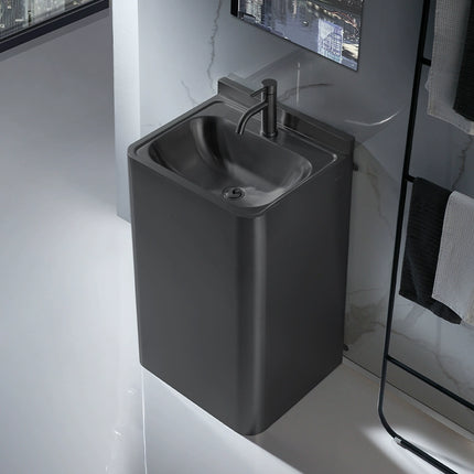 Nordic black 304 stainless steel column basin for home bathroom, wash basin and floor sink, integrated design