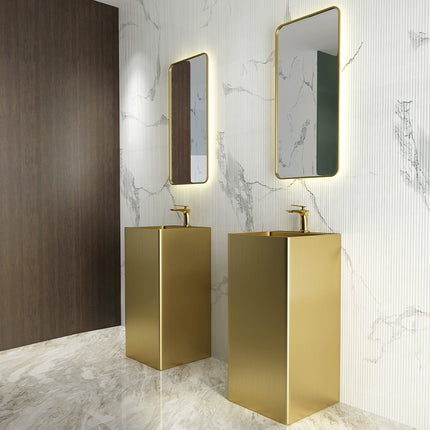 Golden stainless steel wash basin integrated floor-standing washroom set for guesthouse and hotel; column-style wash basin