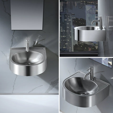 304 stainless steel wall-mounted sink with single basin for handwashing, simple corner triangular basin, kitchen vegetable washing basin