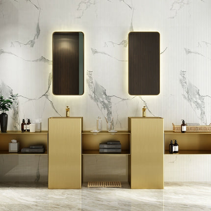 Golden stainless steel wash basin integrated floor-standing washroom set for guesthouse and hotel; column-style wash basin