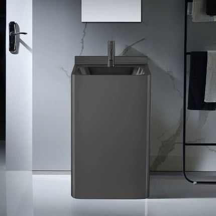 Nordic black 304 stainless steel column basin for home bathroom, wash basin and floor sink, integrated design