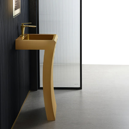 Black stainless steel wash basin integrated with golden column-style wash basin, hotel floor-standing wash basin