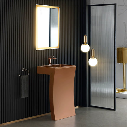Rose gold luxury stainless steel column-style washbasin for hotel floor-standing washroom and handwashing station, integrated unit