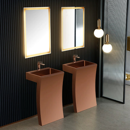 Rose gold luxury stainless steel column-style washbasin for hotel floor-standing washroom and handwashing station, integrated unit