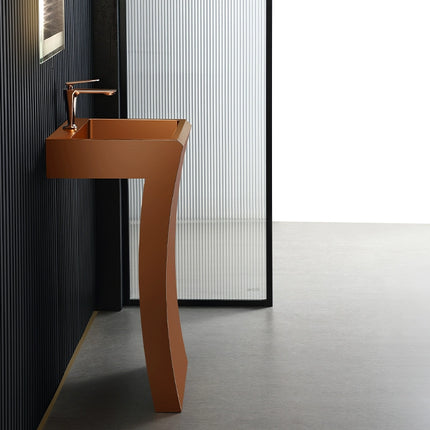 Rose gold luxury stainless steel column-style washbasin for hotel floor-standing washroom and handwashing station, integrated unit