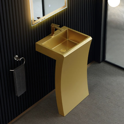 Black stainless steel wash basin integrated with golden column-style wash basin, hotel floor-standing wash basin