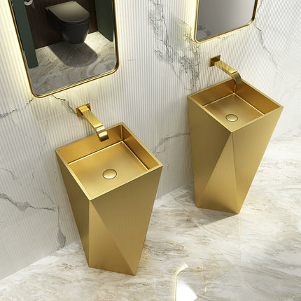 Industrial style creative 304 stainless steel column-style geometric-shaped washbasin integrated floor-standing irregular-shaped washbasin