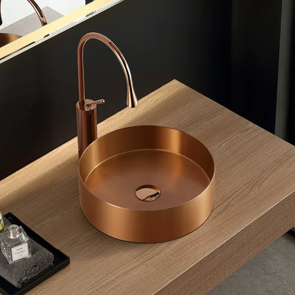 Rose gold stainless steel wash basin - single basin toilet room for household use, countertop basin for guesthouse, American-style face basin