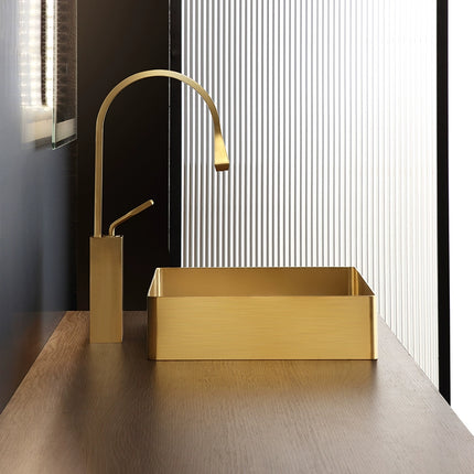 Rectangular stainless steel washbasin single basin bar, golden top-mounted basin, light luxury style bathroom, washbasin