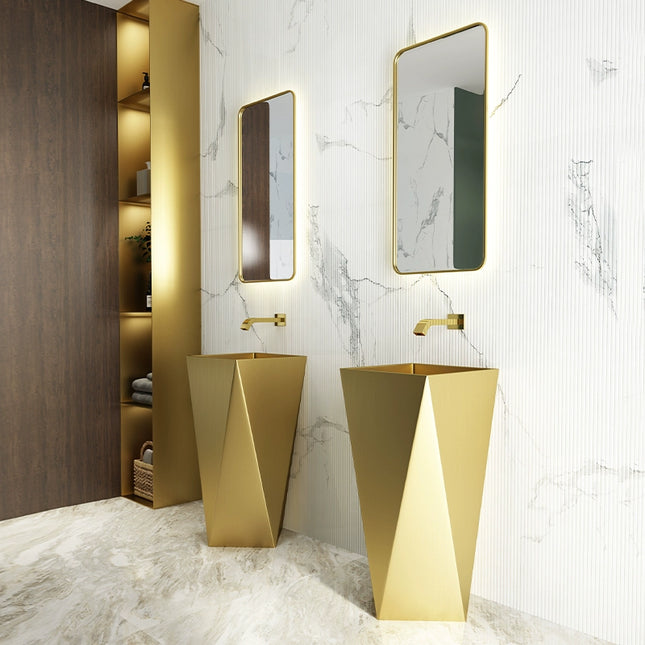Industrial style creative 304 stainless steel column-style geometric-shaped washbasin integrated floor-standing irregular-shaped washbasin