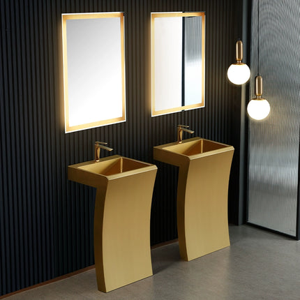 Black stainless steel wash basin integrated with golden column-style wash basin, hotel floor-standing wash basin