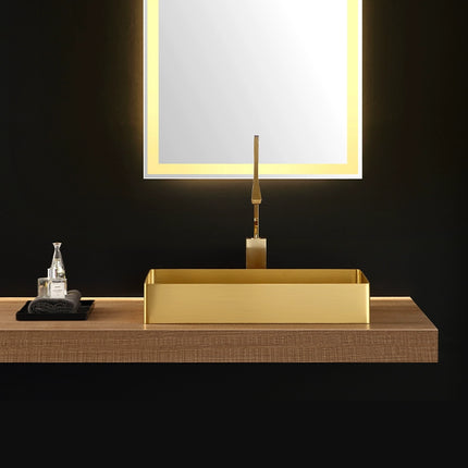 Rectangular stainless steel washbasin single basin bar, golden top-mounted basin, light luxury style bathroom, washbasin