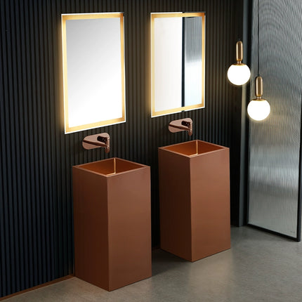 Rose gold stainless steel column-style washbasin for hotel, high-end hand washing basin integrated with a square-shaped floor-standing model