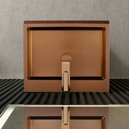 Rose gold luxury stainless steel column-style washbasin for hotel floor-standing washroom and handwashing station, integrated unit