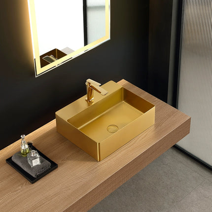 Thin-edge golden stainless steel single basin wash basin for single-person bar bathroom countertop basin for villa luxury-style face basin