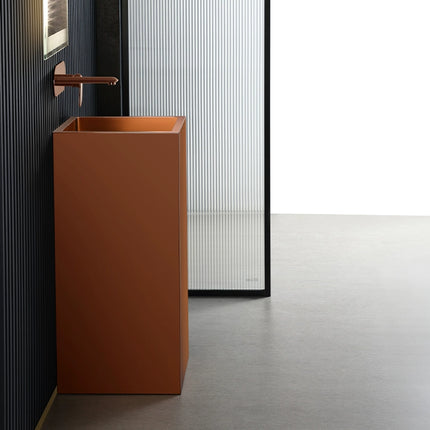 Rose gold stainless steel column-style washbasin for hotel, high-end hand washing basin integrated with a square-shaped floor-standing model