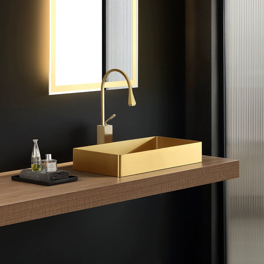 Rectangular stainless steel washbasin single basin bar, golden top-mounted basin, light luxury style bathroom, washbasin