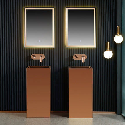 Rose gold stainless steel column-style washbasin for hotel, high-end hand washing basin integrated with a square-shaped floor-standing model