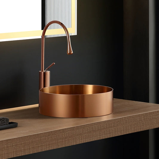 Rose gold stainless steel wash basin - single basin toilet room for household use, countertop basin for guesthouse, American-style face basin