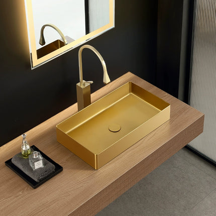 Rectangular stainless steel washbasin single basin bar, golden top-mounted basin, light luxury style bathroom, washbasin