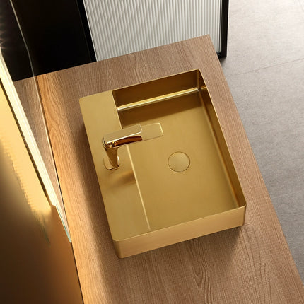 Thin-edge golden stainless steel single basin wash basin for single-person bar bathroom countertop basin for villa luxury-style face basin