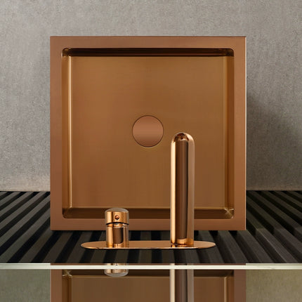 Rose gold stainless steel column-style washbasin for hotel, high-end hand washing basin integrated with a square-shaped floor-standing model