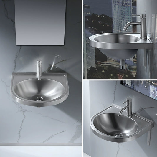 304 stainless steel wall-mounted sink with single basin for handwashing, simple corner triangular basin, kitchen vegetable washing basin